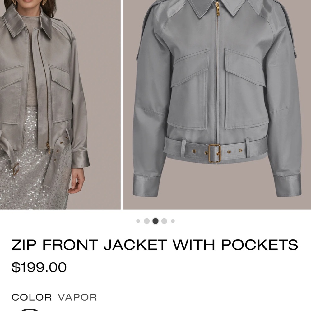 Donna Karan Women's Satin Zip-Front Belted Jacket. X-Large. Vapor. NWT